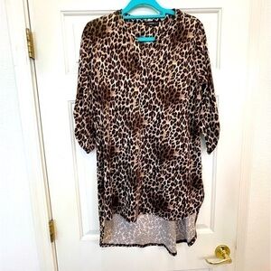 Cocomo Animal Print Leopard Long Duster Length High Low Tunic Top Size Medium